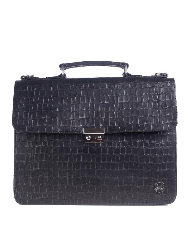 MINI Satchel Work Case: Black Crocodile Print