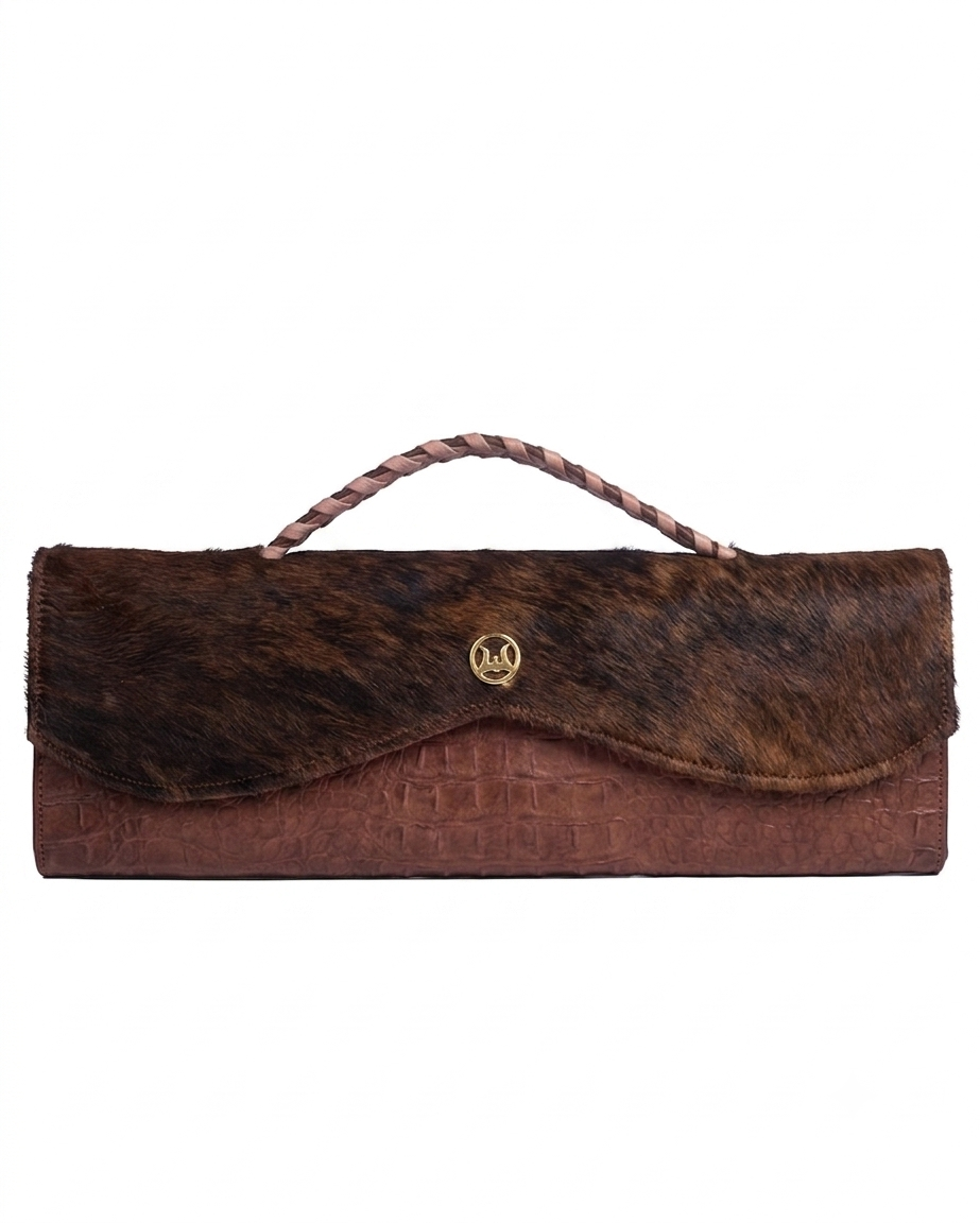 Mykonos Maxi: Rose Textured Crocodile Print and Burnt Brown Fur