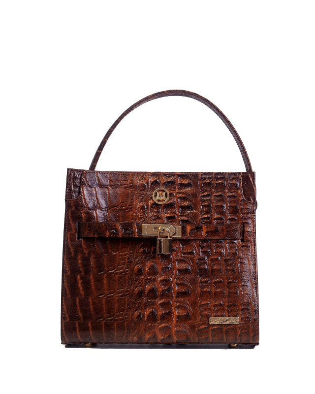 Venice Midi:  Pecan Brown Textured Crocodile Print