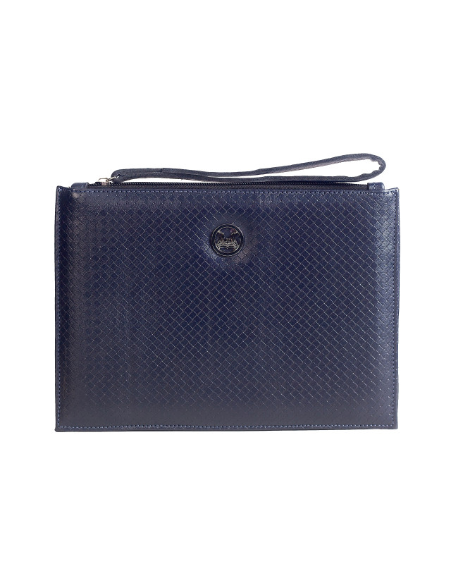 Man Purse Mini: Blue Basket Woven Leather Print