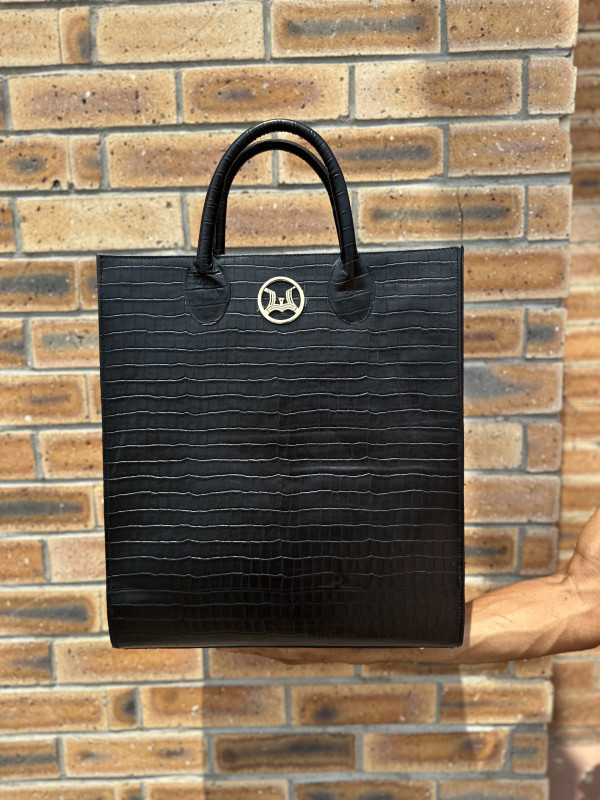 Man Tote: Black Crocodile Print
