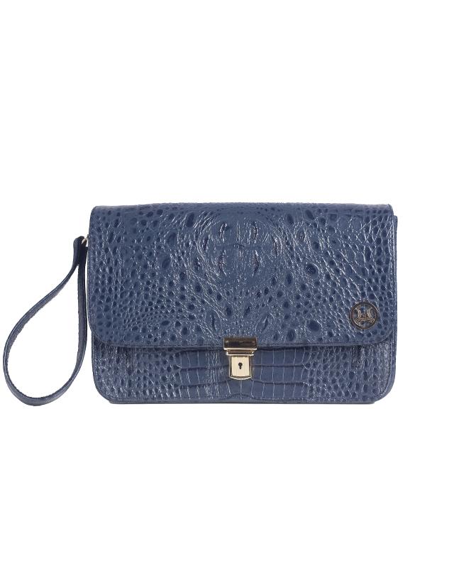 Man Bag: Olympic Blue and Black Textured Crocodile Print