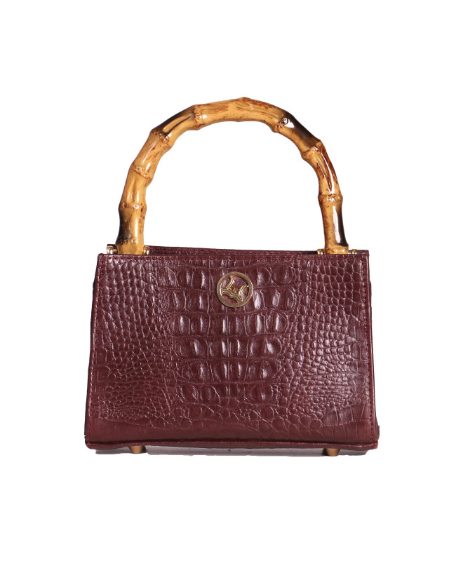 Shanghai Mini: Merlot Wine Textured Crocodile Print