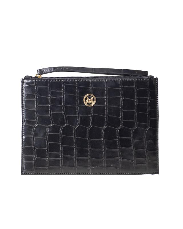 Man Purse Mini(GH): Black Crocodile Print