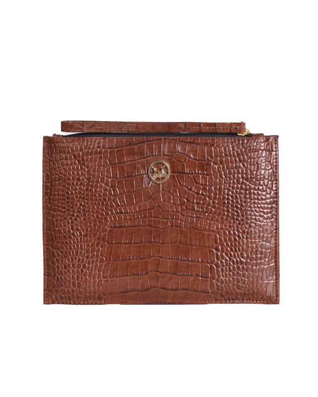 Man Purse Mini: Mocha Brown Crocodile Print