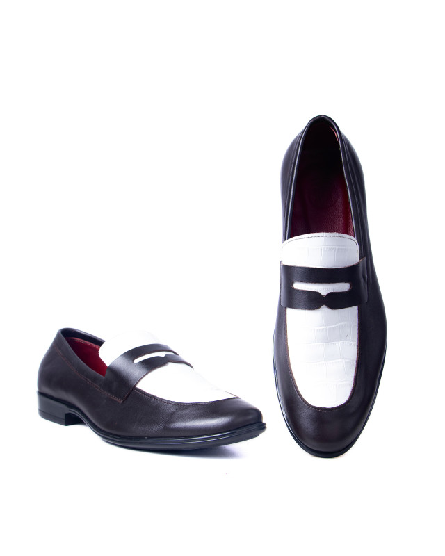 Penny Loafers: Brown and White Crocodile Print