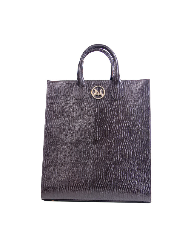 Man Tote: Dark Brown Monitor Lizard Print