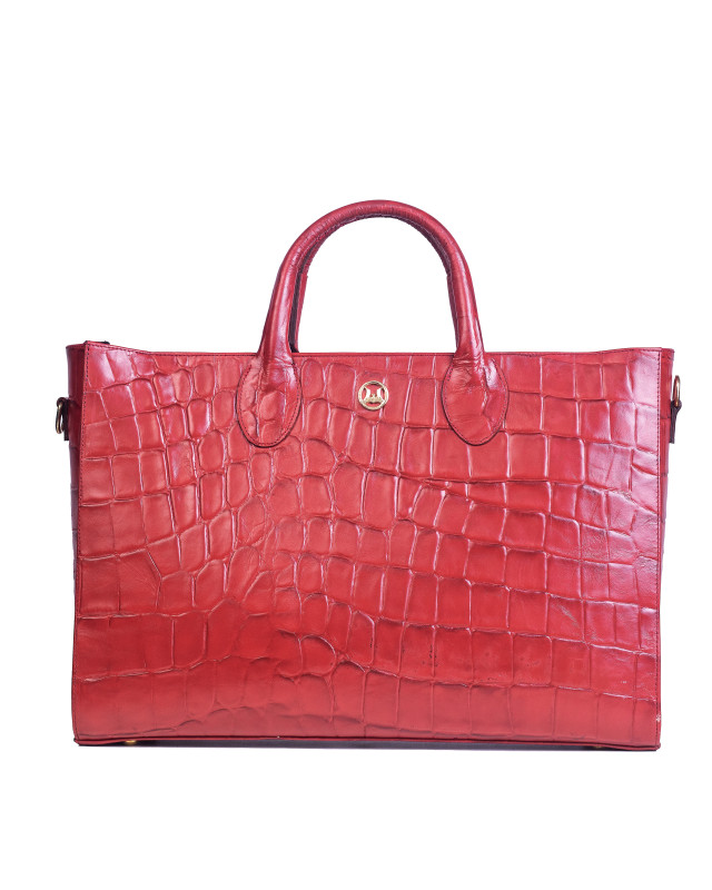 Midi Man Tote: Red Textured Crocodile Print