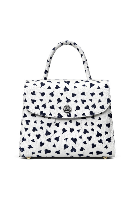 Paris Midi:  White and Blue Hearts Print