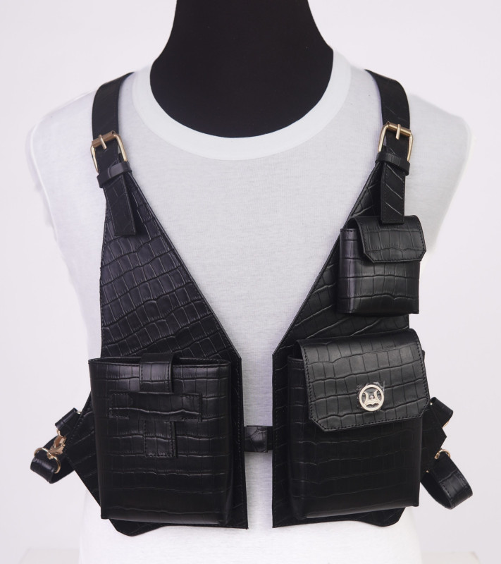 Utility Vest: Black Crocodile Print