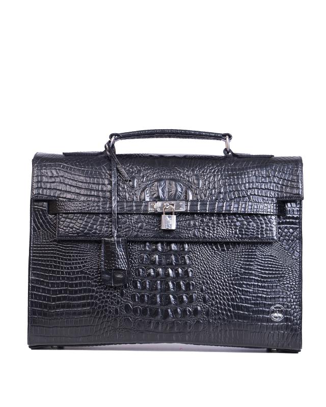 JFK Work Case: Limited Edition Black Textured Crocodile Print