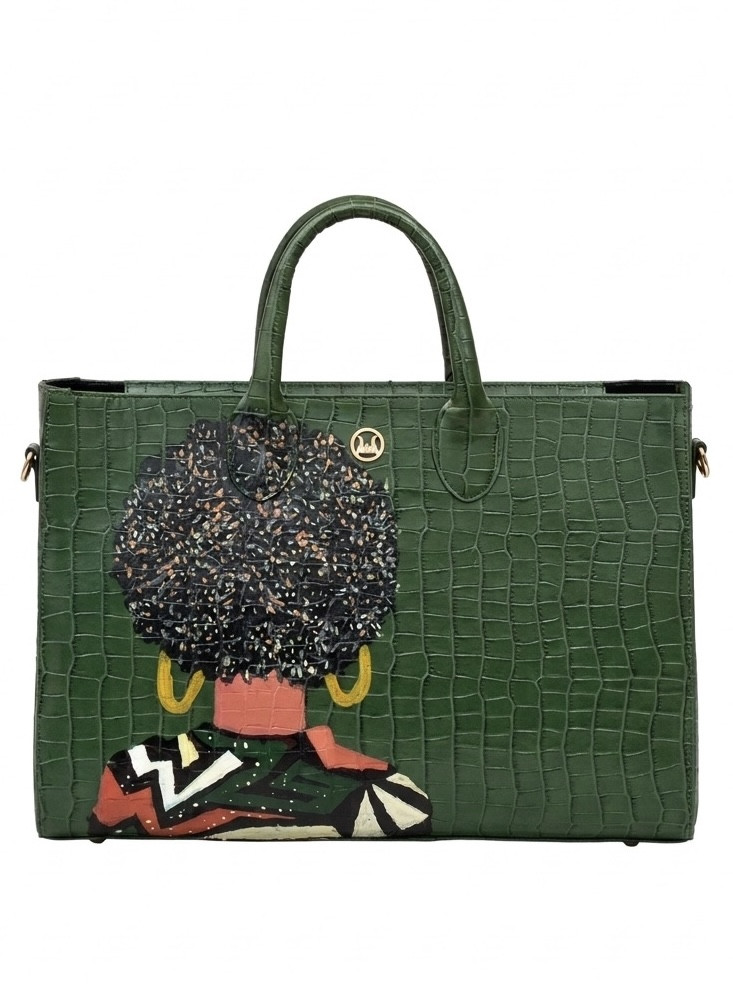 Midi Man Tote: Green Crocodile Print Meets Art