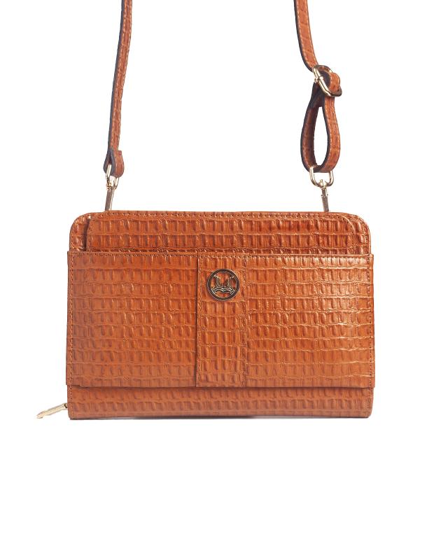 Messenger Bag 2.0:  Tan Textured Crocodile Print