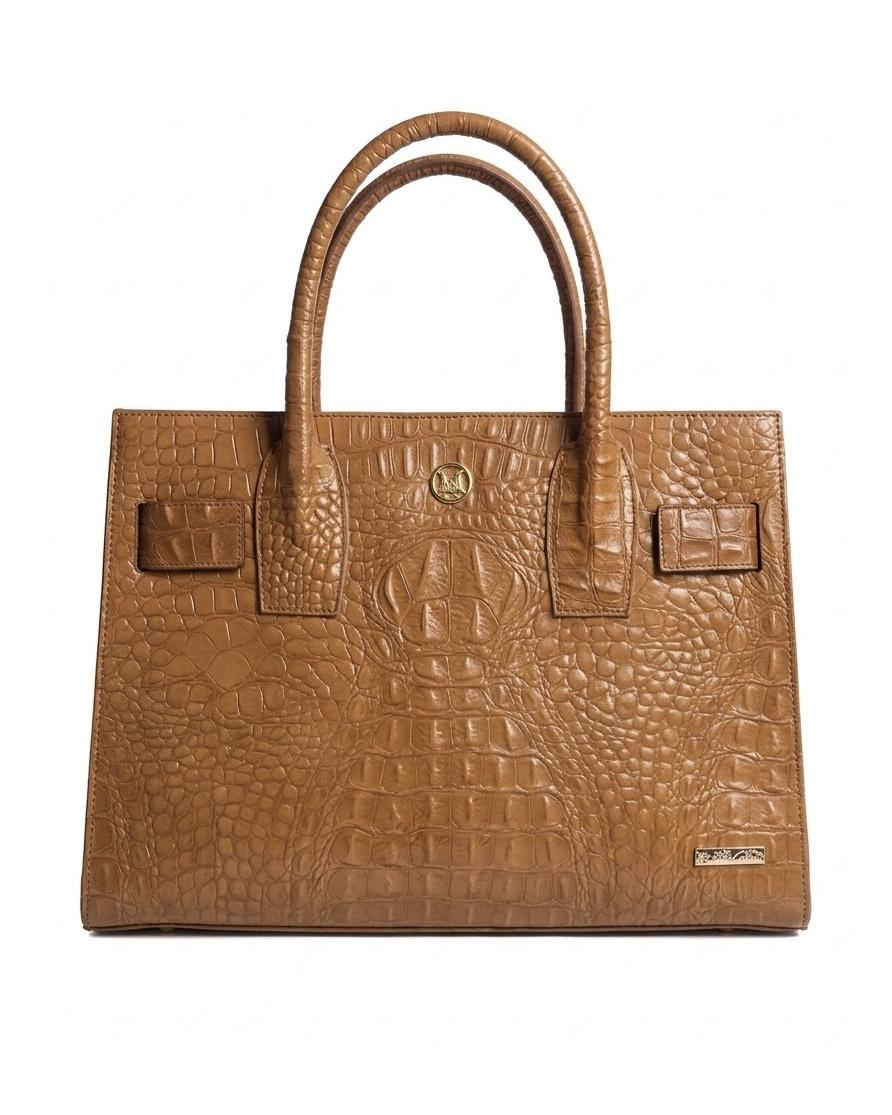 Zurich MIDI: Dark Tan Textured Crocodile Print