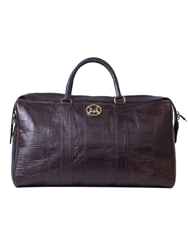 Duffle Bag: Dark Brown Crocodile Print