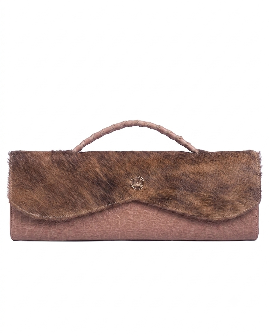 Mykonos Maxi: Nude Textured Crocodile Print and Brown Fur