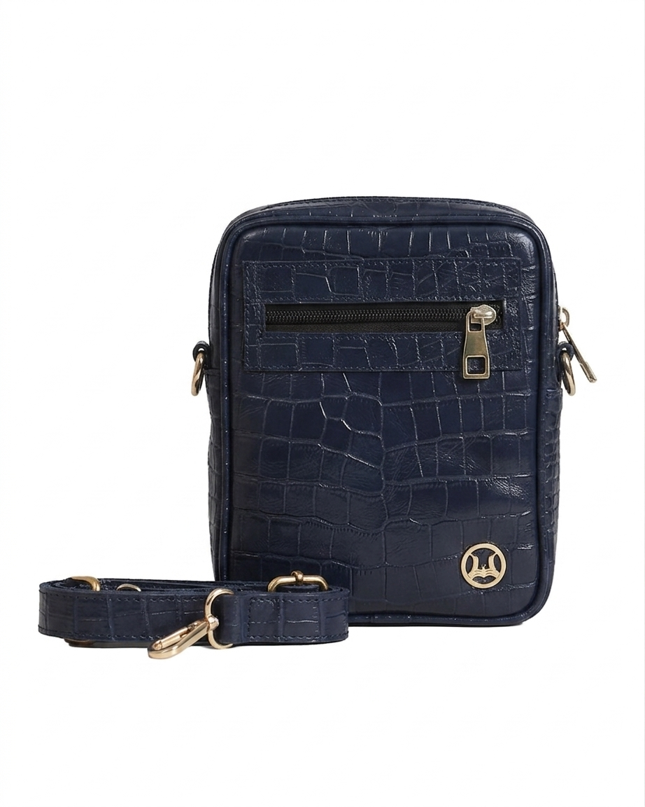 Cross Body Bag: Deep Blue Crocodile Print