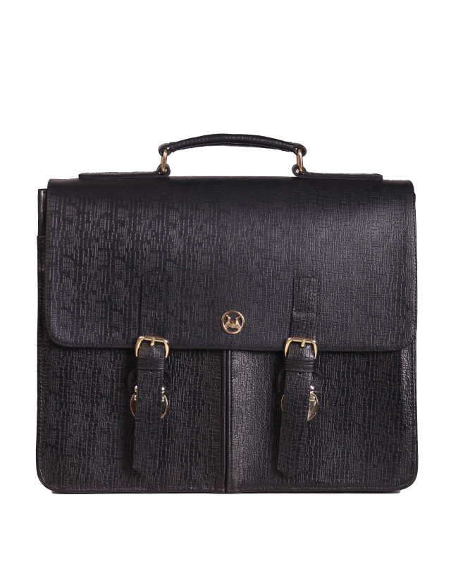 Satchel Work Case with Double Pockets: Black Abstract Print
