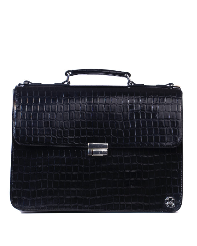Satchel Work Case: Black Crocodile Print