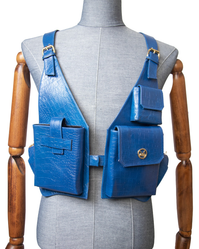 Utility Vest: Blue Crocodile Print