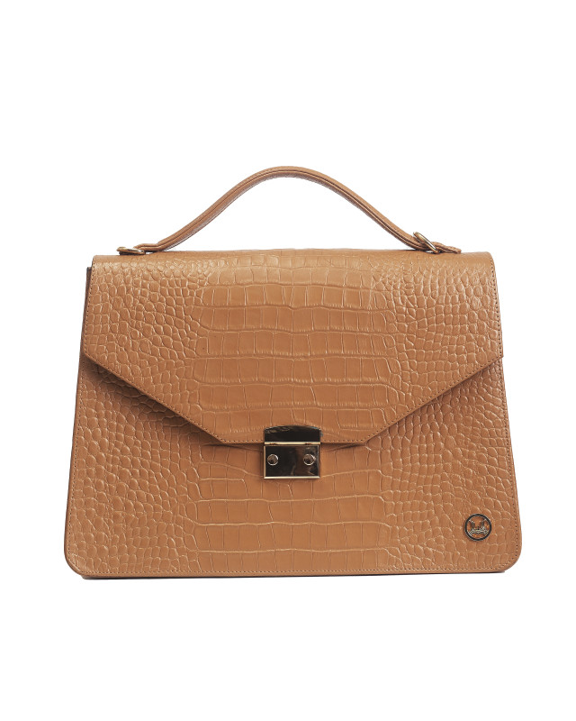Her Work Case: Sand Brown Crocodile Print