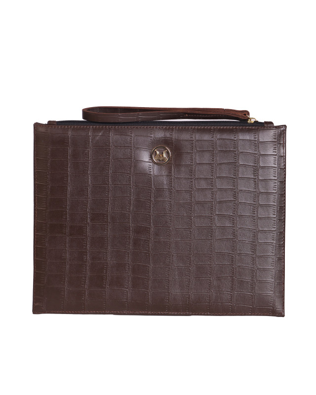 Man Purse MIDI: Dark Brown Crocodile Print