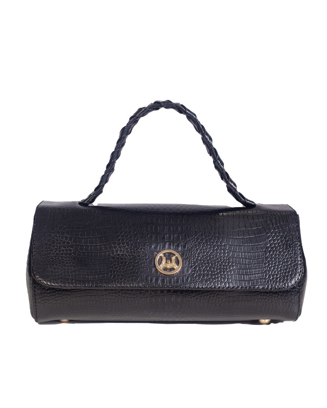 Milan Mini: Black Textured Crocodile Print