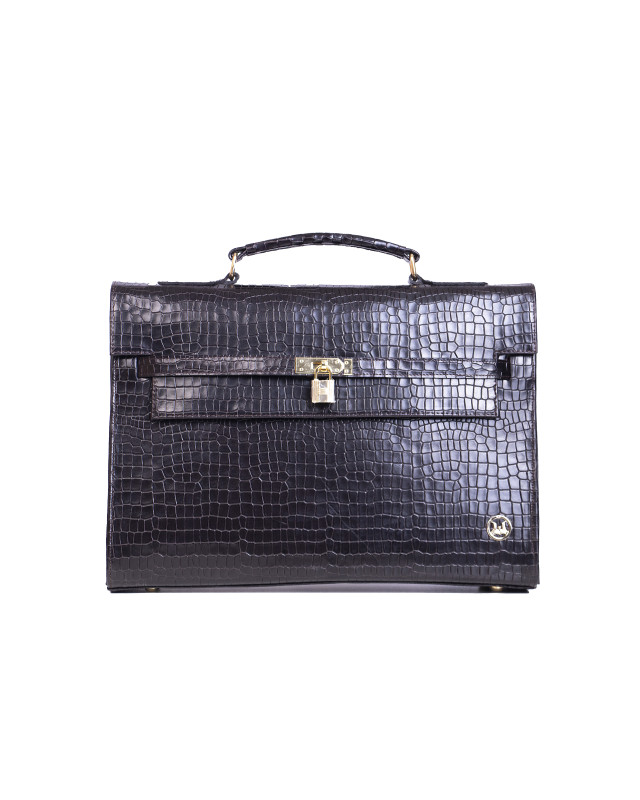 JFK Work Case: Deep Brown Crocodile Print