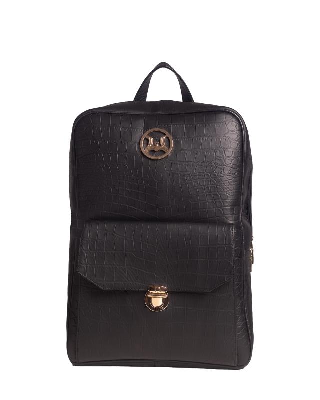 Backpack: Black Crocodile Print
