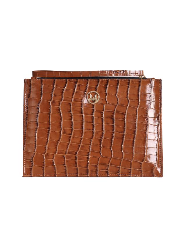 Man Purse Mini: Russet Brown Crocodile Print