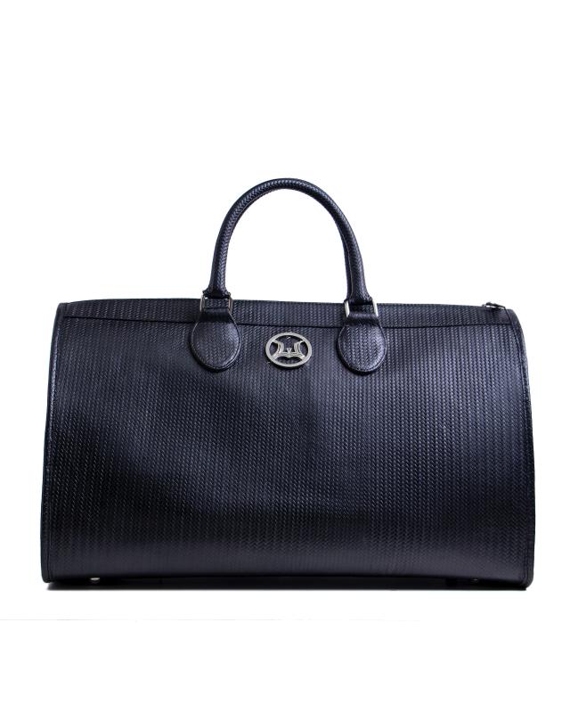 Duffle Bag 2.0 (US): Black Basket Woven Leather Print