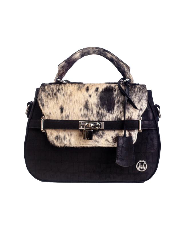 Brazzaville MIDI: Black Abstract Print with Cream Faux Fur