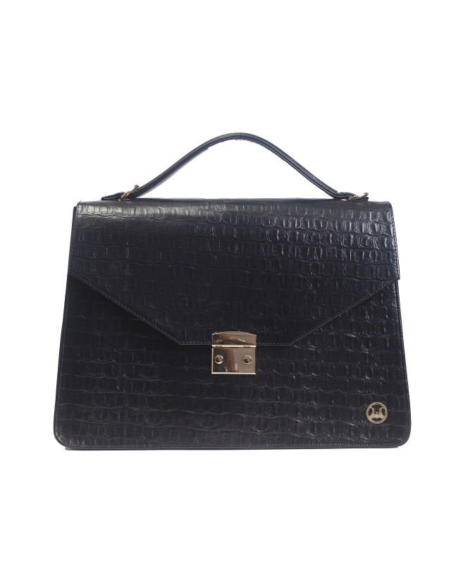Her Work Case:  Black Textured Crocodile Print