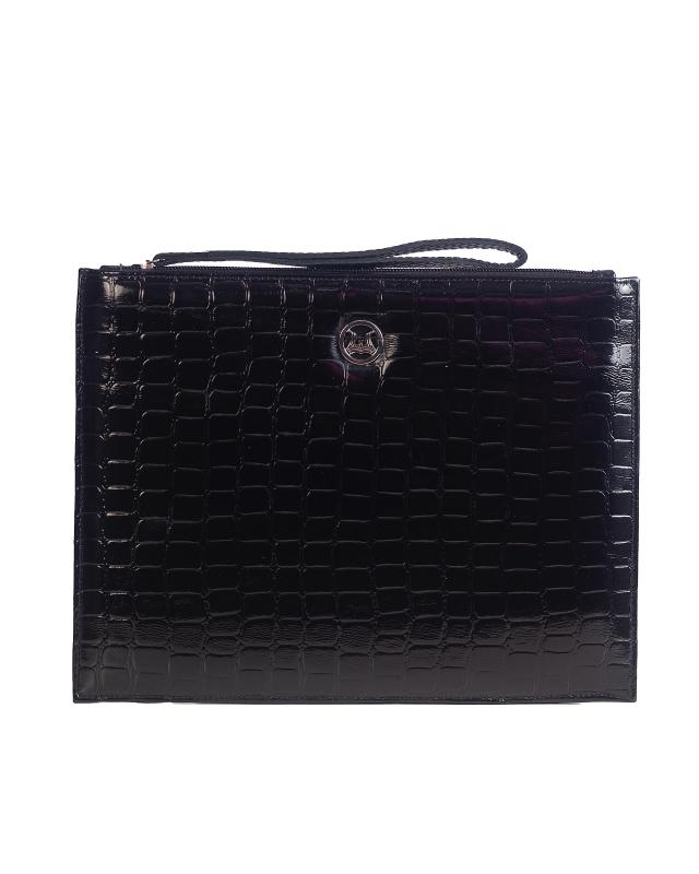 Man Purse MIDI: Glossy Black Crocodile Print