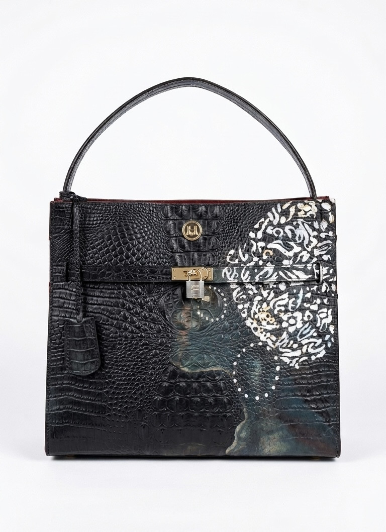 Venice Maxi: Limited Edition Black Textured Crocodile Print with Art