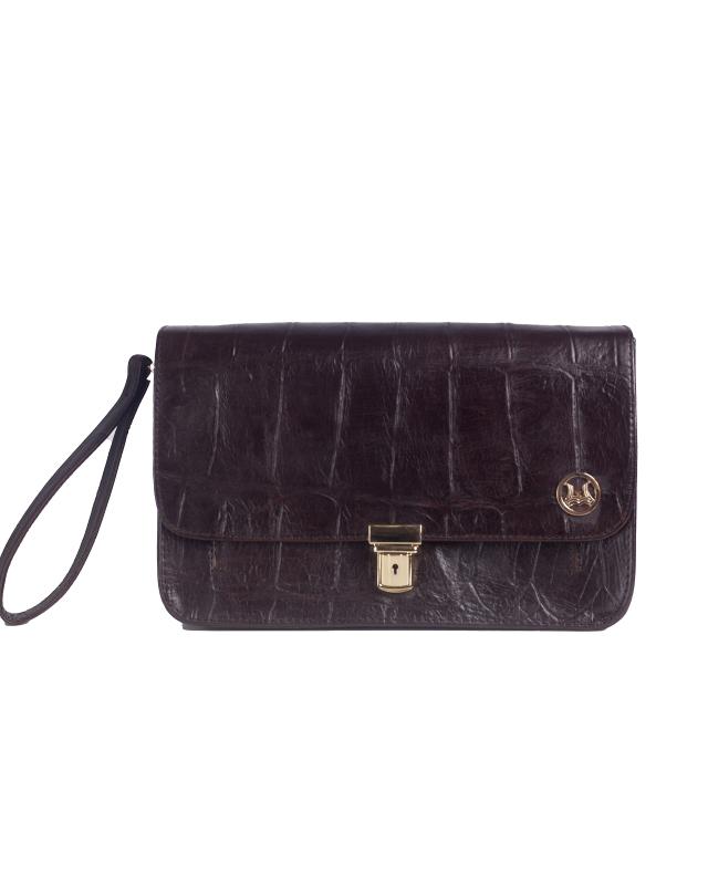 Man Bag: Walnut Brown Crocodile Print