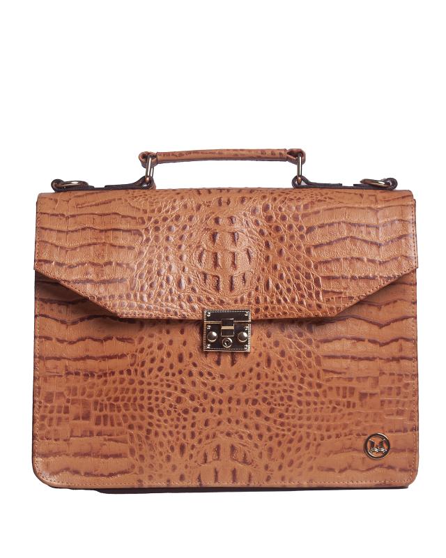 MINI Satchel Work Case: Tan Textured Crocodile Print