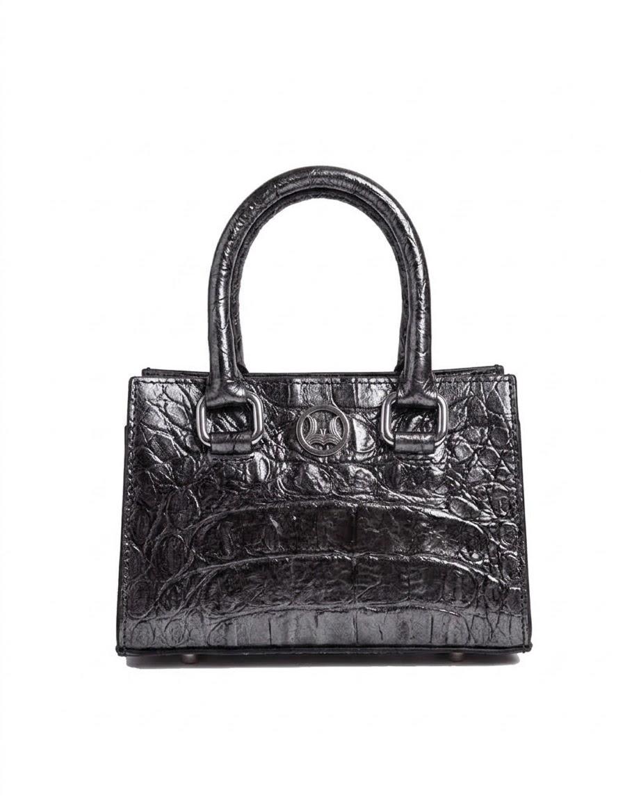 Lagos Mini: Metallic Ash Textured Crocodile Print