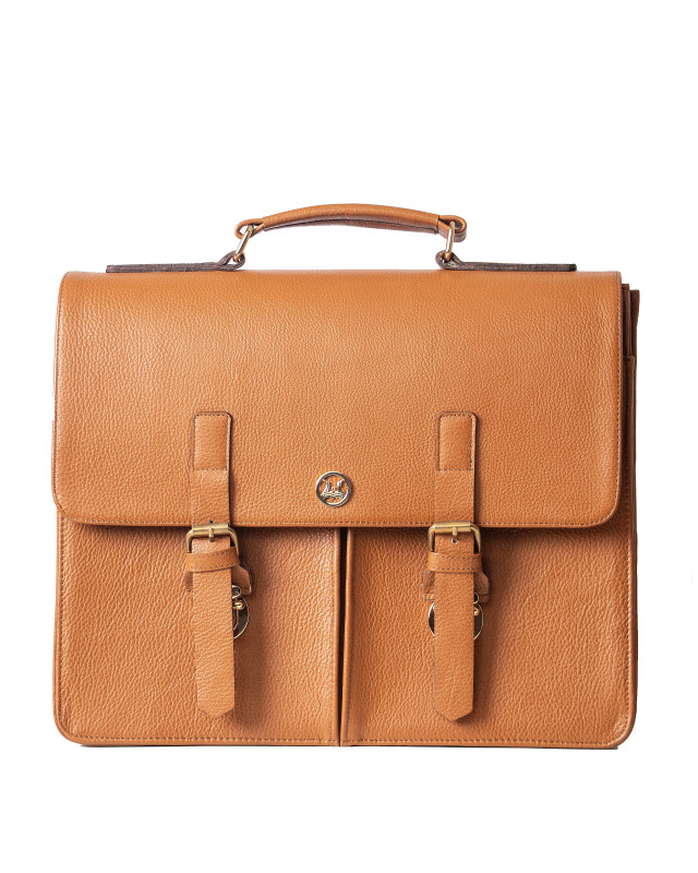 Satchel Work Case with Double Pockets: Tan
