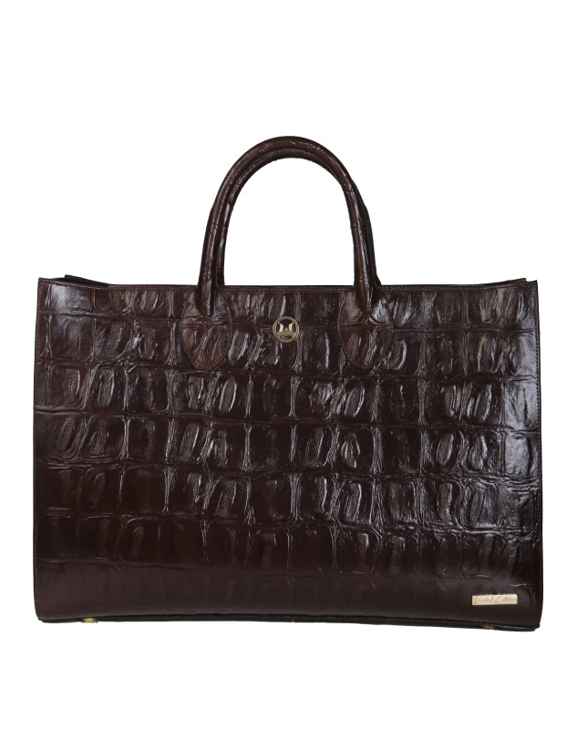 Midi Man Tote: Limited Edition Walnut Brown Textured Crocodile Print
