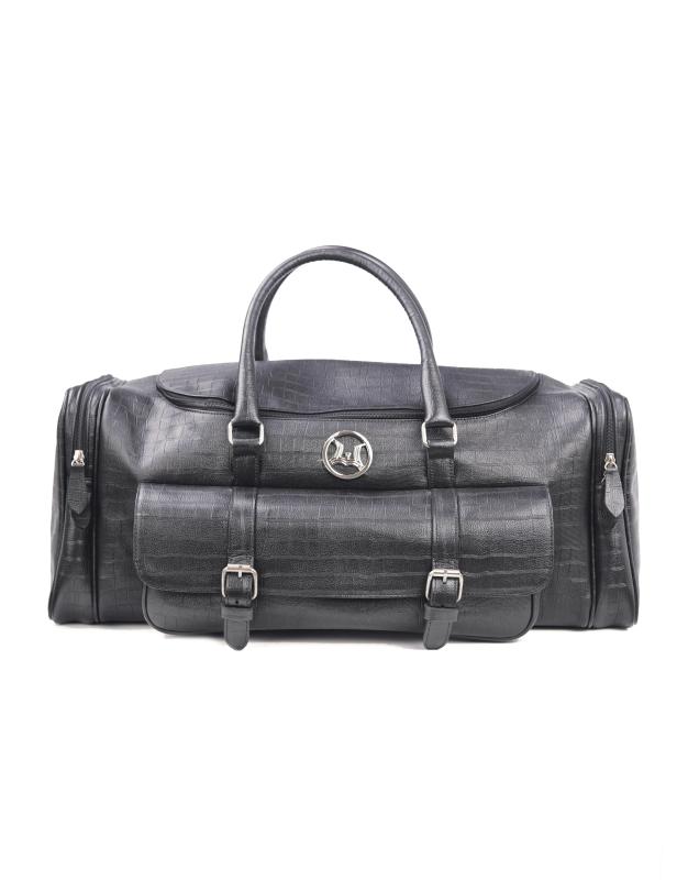 Duffle Bag(UK): Black Buckled Crocodile Print