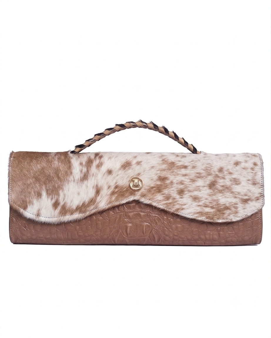 Mykonos Maxi: Camel Textured Crocodile Print and White/Camel Spotted Fur