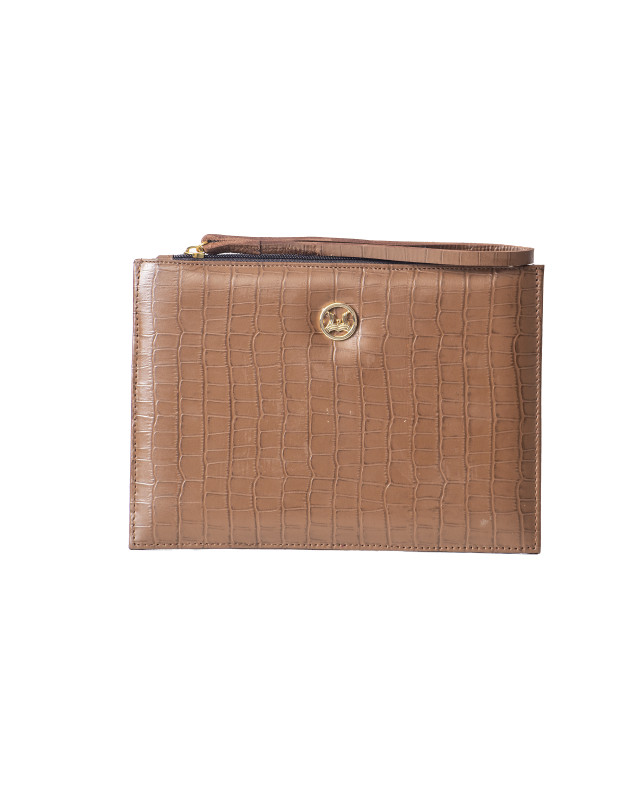 Man Purse: Brown Crocodile Print
