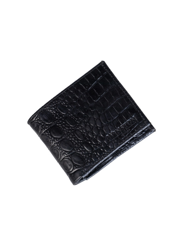 Wallet: Black Textured Crocodile Print
