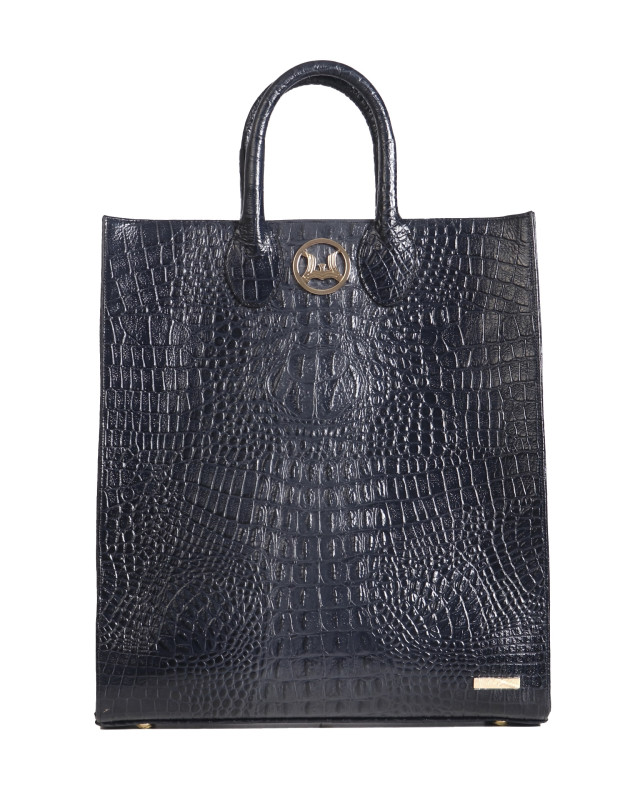 Man Tote: Limited Edition Denim Blue Textured Crocodile Print