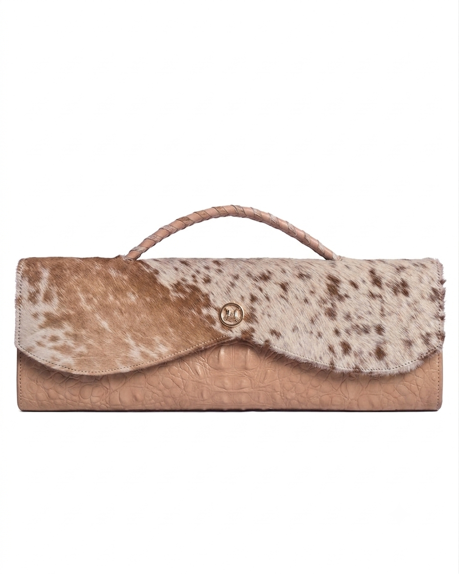 Mykonos Maxi: Rose Textured Crocodile Print and White/Camel Spotted Fur