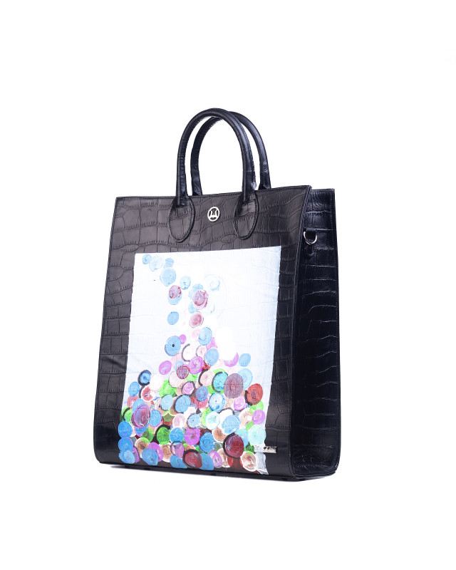 Man Tote: Black Crocodile Print Meets Art #1