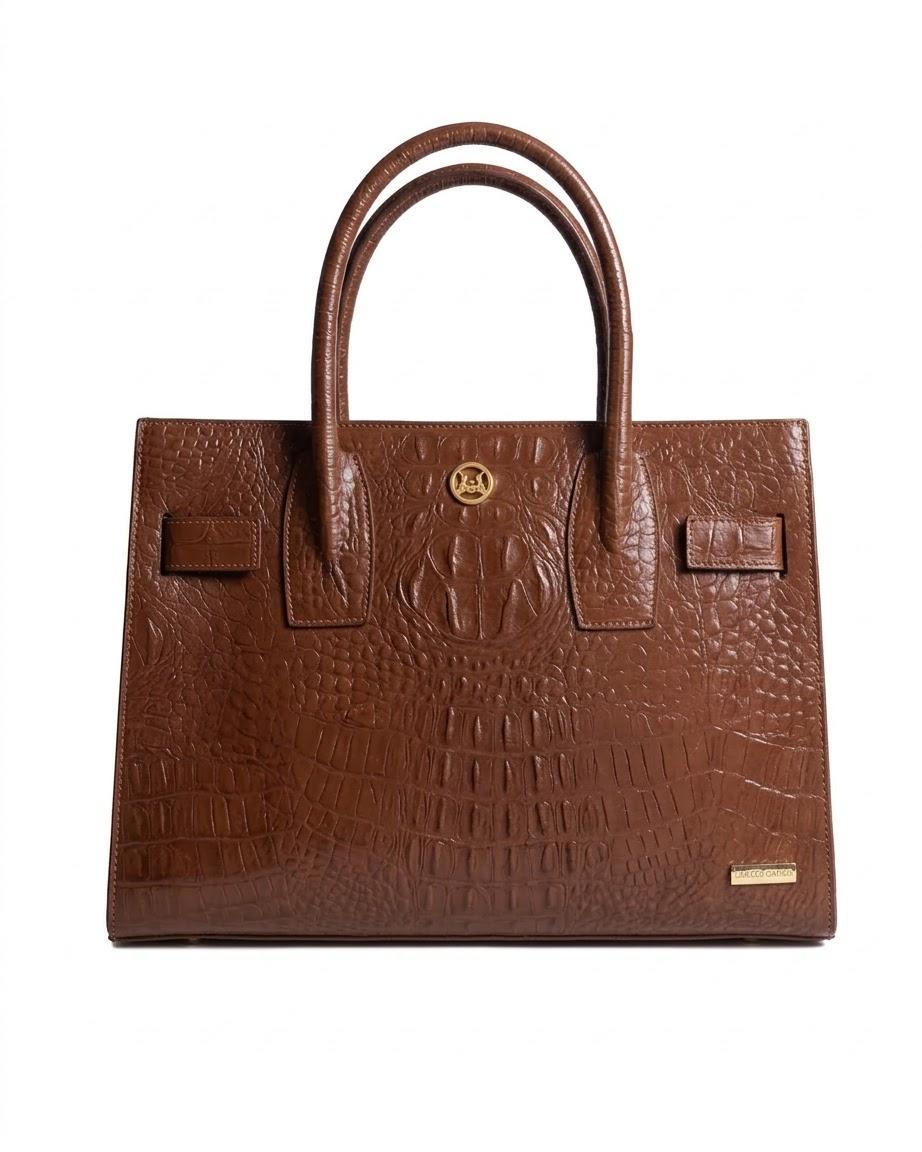Zurich MIDI: Penny Brown Textured Crocodile Print