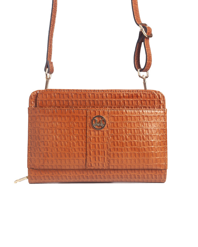 Messenger Bag 2.0:  Tan Textured Crocodile Print