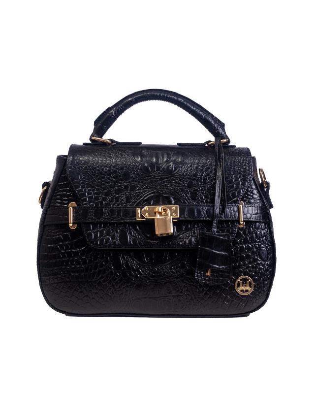 Brazzaville MIDI: Black Textured Crocodile Print